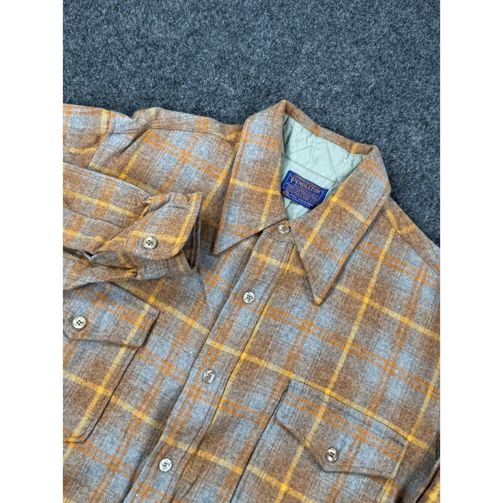 VTG Pendleton Wool Board Shirt Jacket Mens 17 Brown Plaid USA Quilted Lined